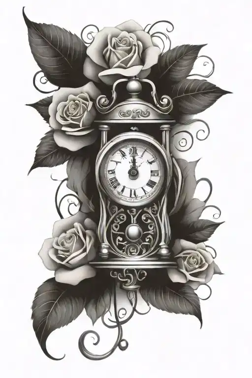 Clock Tattoo With Rose And Lock And Key Background