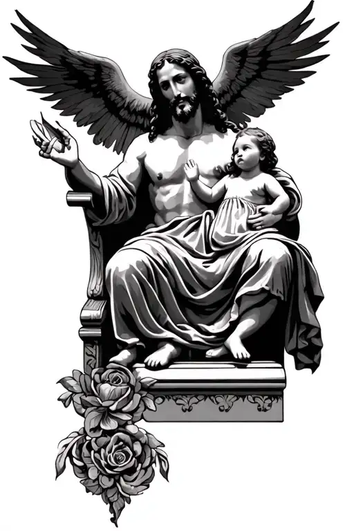 Jesus On The Throne Holding Baby Girl