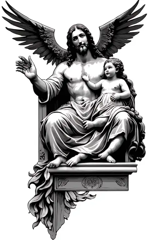 Jesus On The Throne Holding Baby Girl