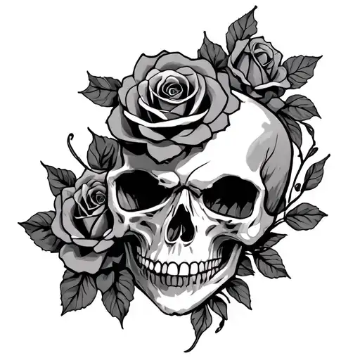 Skull And Roses Intertwined