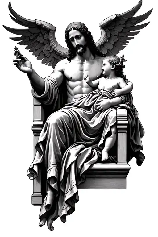 Jesus On Kings Throne Holding Baby Girl