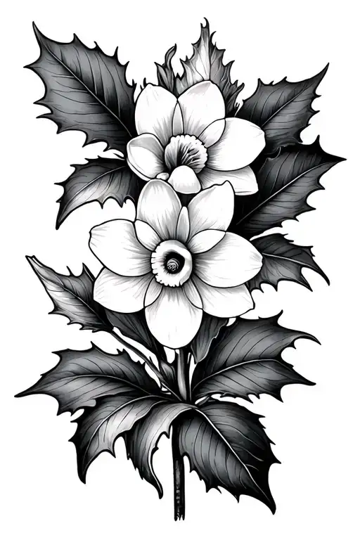 Holly And Narcissus Flower Mixed Together
