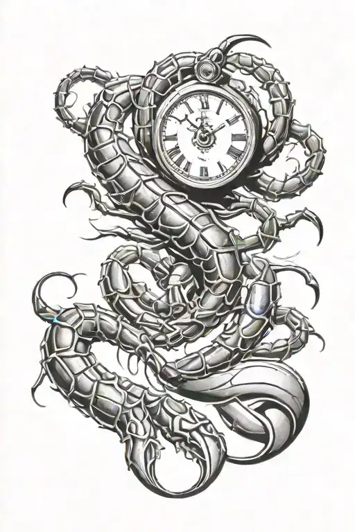 Scorpion With Clock In Tail Wrapped