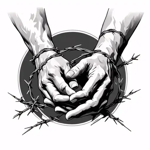 The Creation Of Adam With Barbed Wire Coming Around The Back Of The Hands