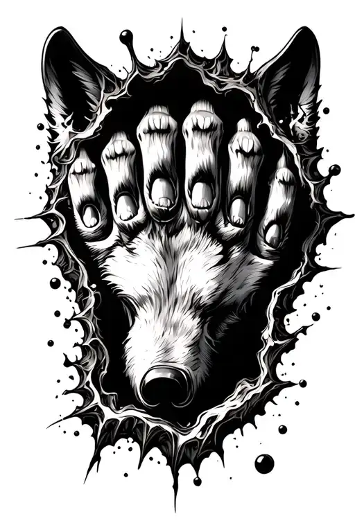 Wolf Paw Scratching Through Skin Opening