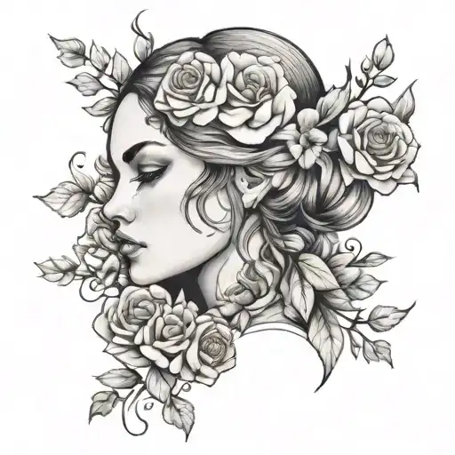 Girl Face With Flowers Intertwined