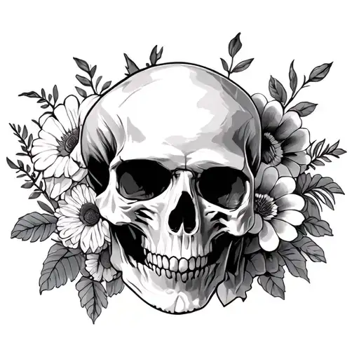 3 Skulls With Different Types Of Flowers