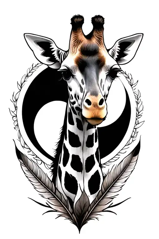 Giraffe With Moon And Feathers