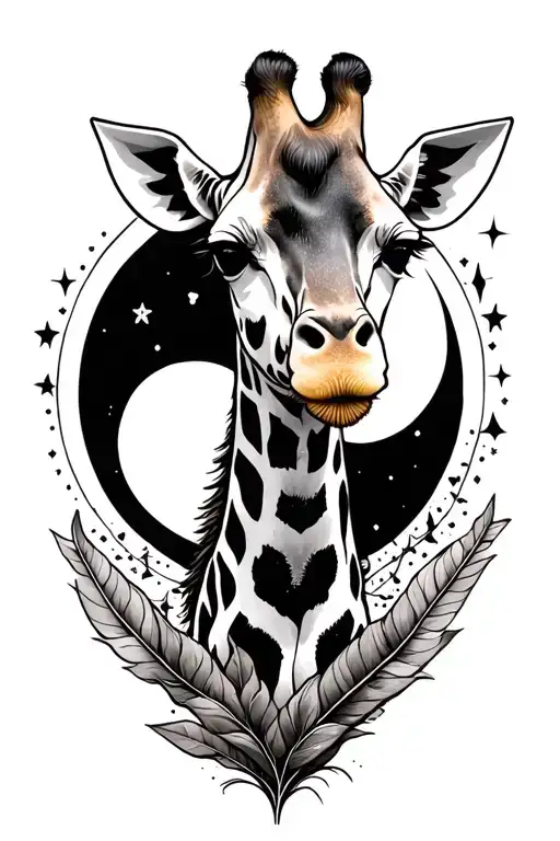 Giraffe With Moon And Stars