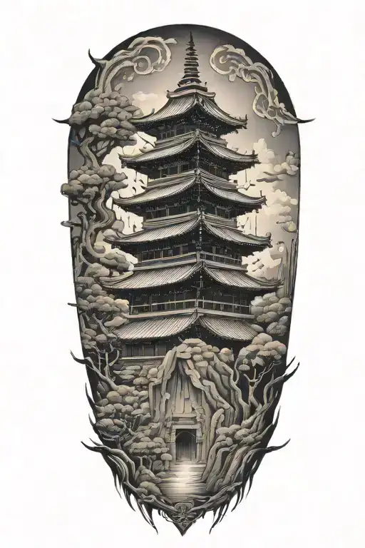 Samurai Temple Pagoda Surrounded
