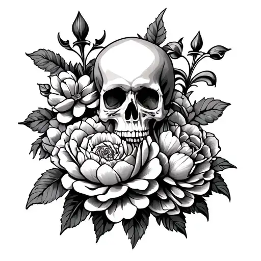 Skulls Flour De Lis And Peony Flowers