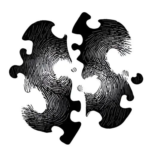 Fingerprint Puzzle Pieces Forming Heart Halve Shapes