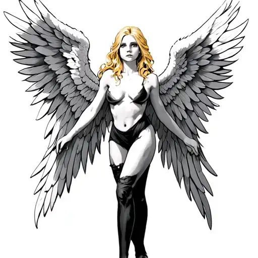 Female Angel With Blonde Hair And Lsrge Wings