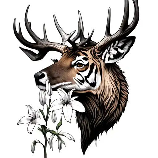 Elk Antler With Tiger Lilies And Snowbells