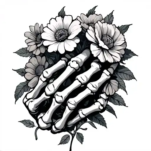 Skeleton Hand Holding Flowers