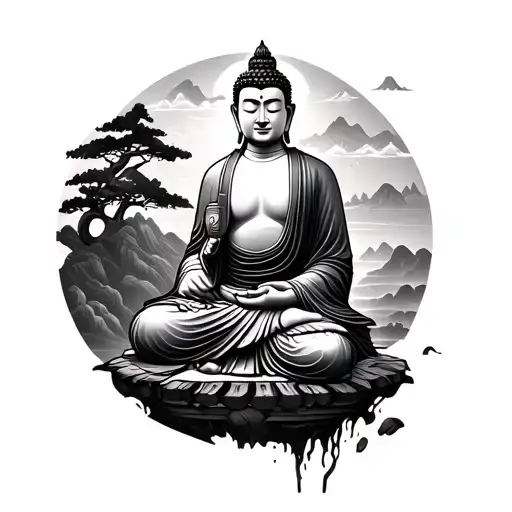 Buddha With Landscape And A Samurai Blacksmith