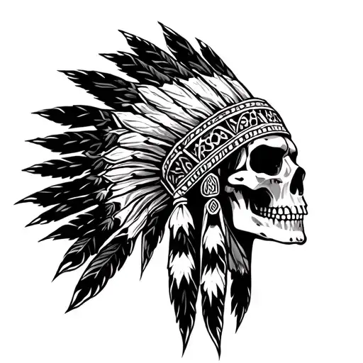 Skull In Indian Headdress Side Profile