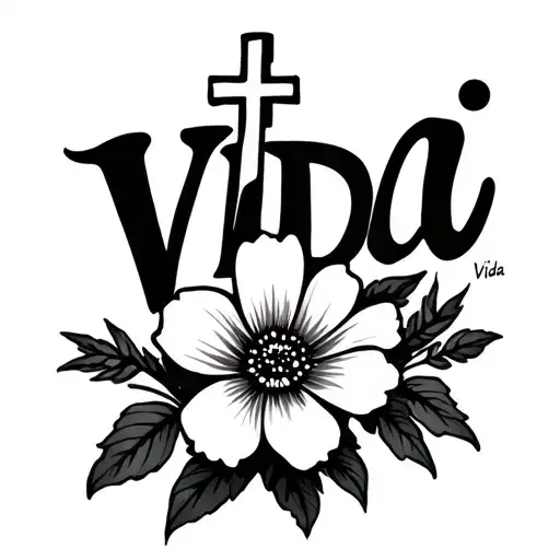 Single Line Cross With A Flower On The Bottom Word Vida