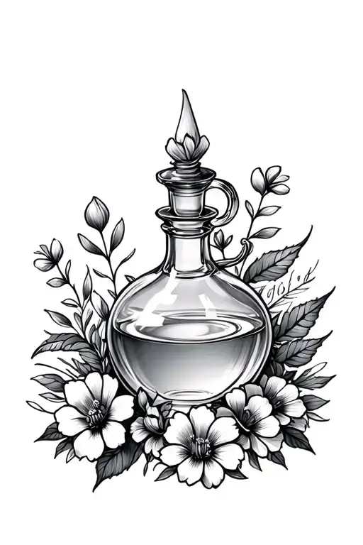 Aqua Tofana Potion Bottle Surrounded By Flowers