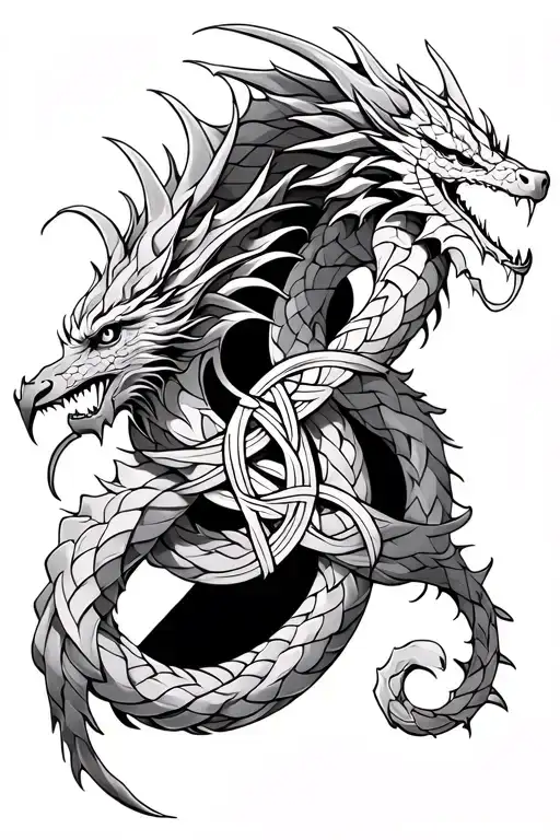 Celtic Knot With Dragon Intertwined Full Back