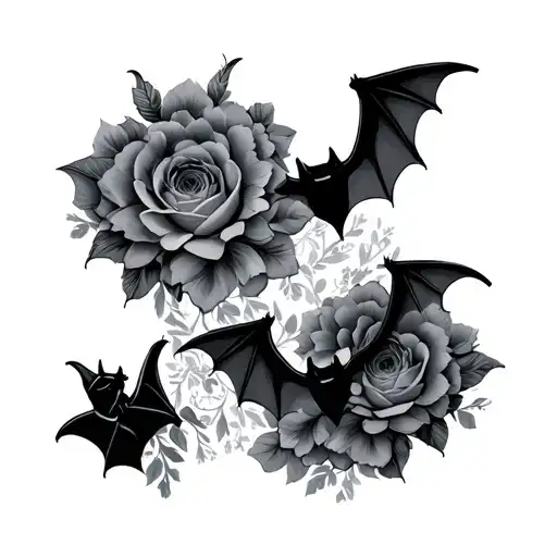 3 Bats And Flowers