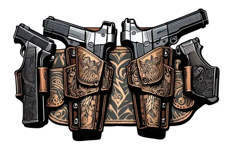 Waist Holsters With A Pistol On Each Hip Tattooed Around Waist