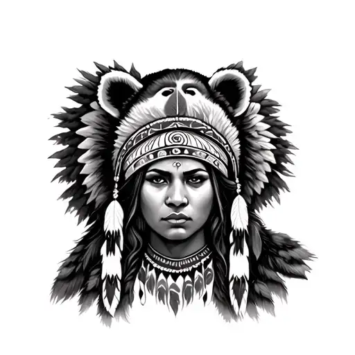 Native American Woman With Bear Headdress