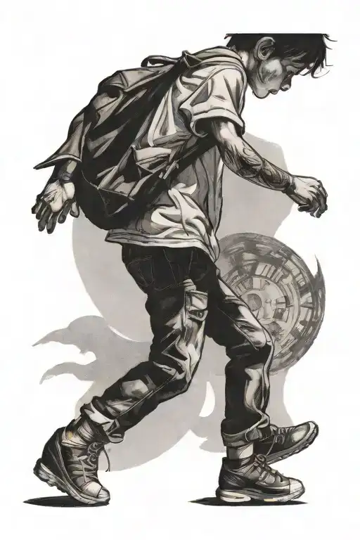 Boy Walking Towards The Light With His Shadow Behind Them