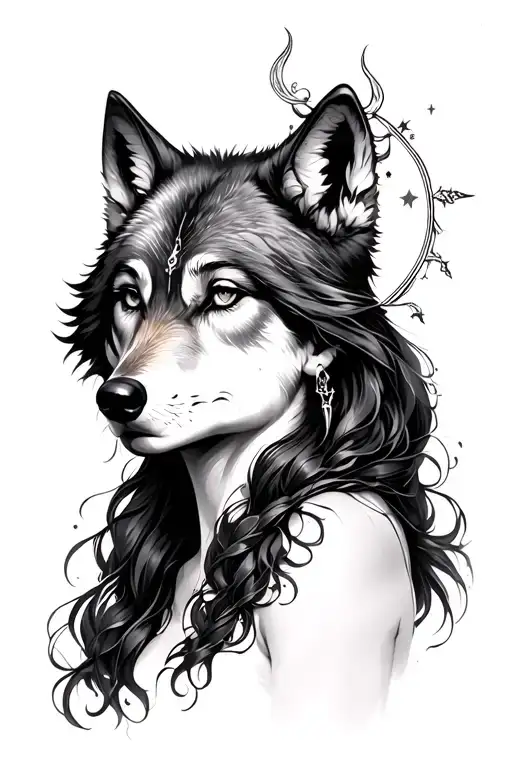 Moon Goddess Selene Portrait With Wolf