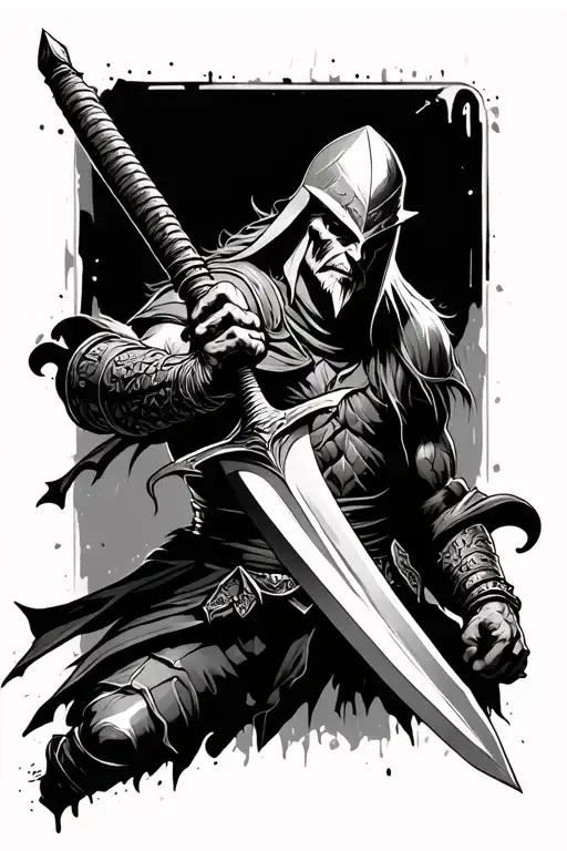 Battered Warrior Wielding A Sword