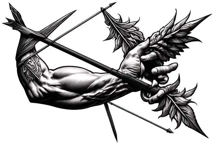 Realistic Bow And Arrow Tattoo On The Inner Bicep