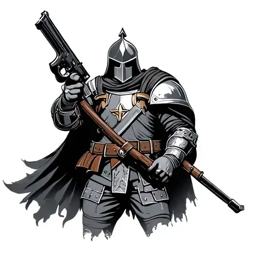 Crusader And Soldier Holding A Gun