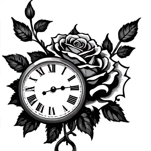Clock And Rose Intertwined