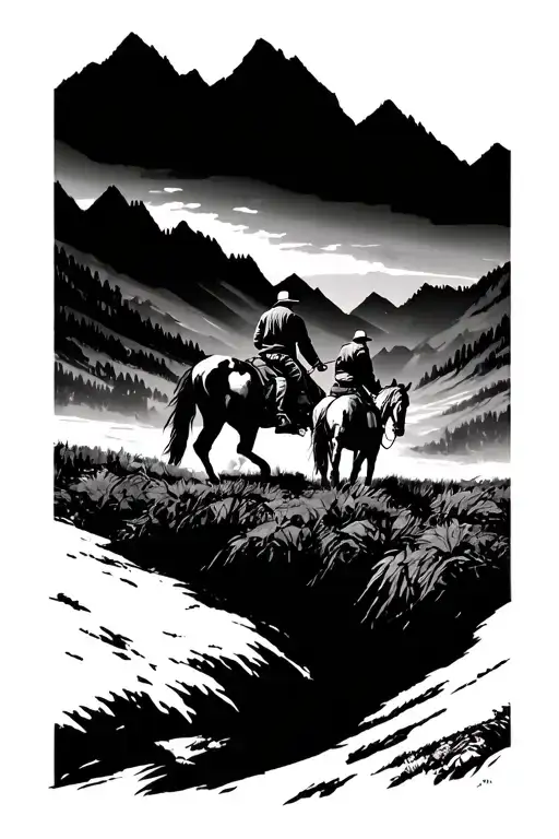 Wyoming Mountains Landscape Overgrown The Last Of Us Tommy And Joel On Horses