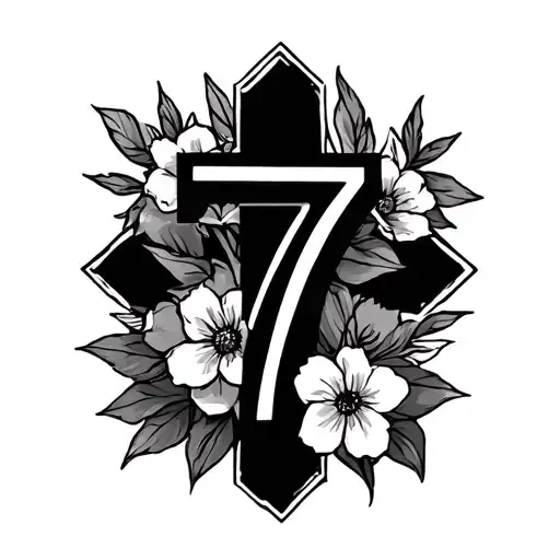 3 Number 7 A Cross And Flowers