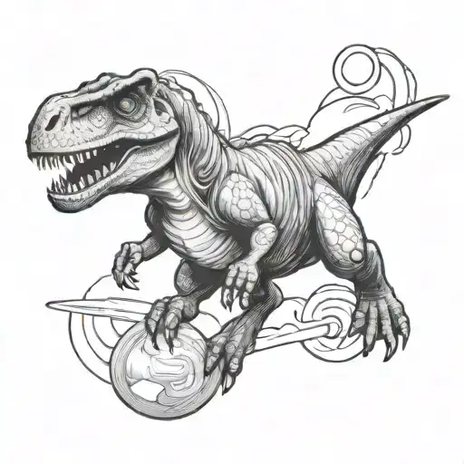 Cartoon T Rex Holding Saturn Sketch