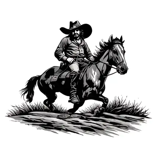 Cowboy And Sun Setting