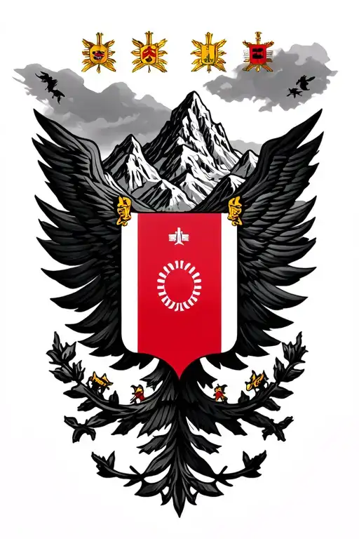 Albanian Flag Mixed With Mountains