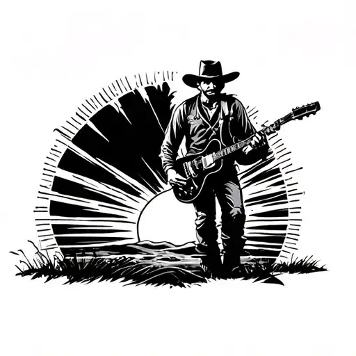 Cowboy And Sun Setting