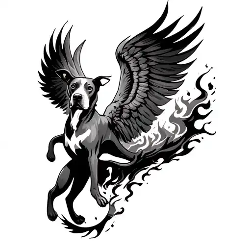 Rising Phoenix From Ashes Symbolizing Pitbull Dog
