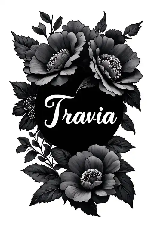 Travia Name With Flowers Around