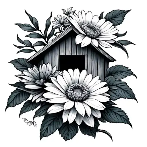 Barn Own And Chrysanthemum Flower
