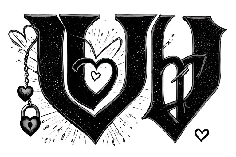 Letter U And H With A Small Heart Shaped Lock