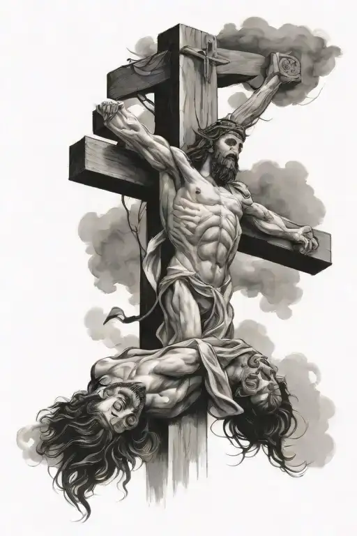 Jesus Christ On The Cross With Two Other Men On The Cross Next To Him