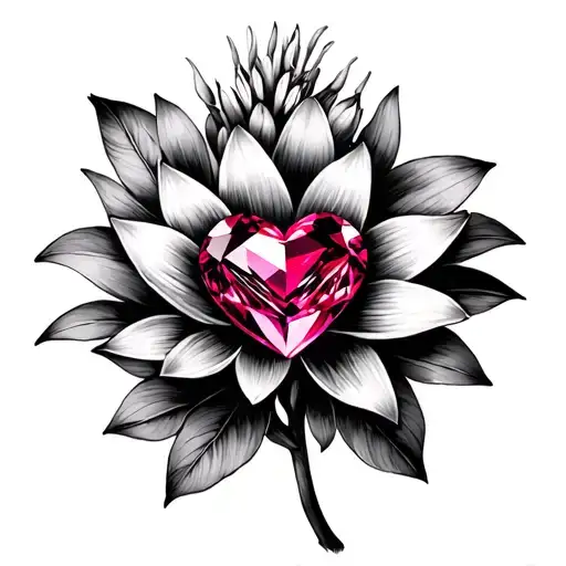 Larkspur & Water Lily With Ruby Crystal Heart