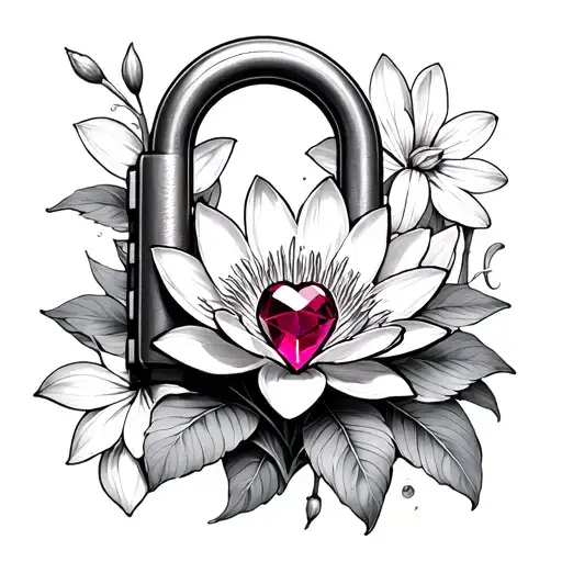 Larkspur & Water Lily With Ruby Crystal Heart Shaped Lock