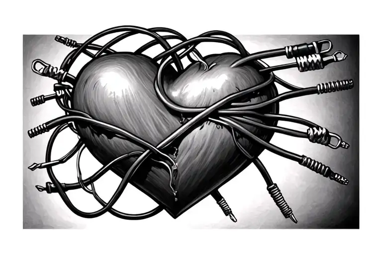 Heart Tattoo With Jumper Cables Intertwined