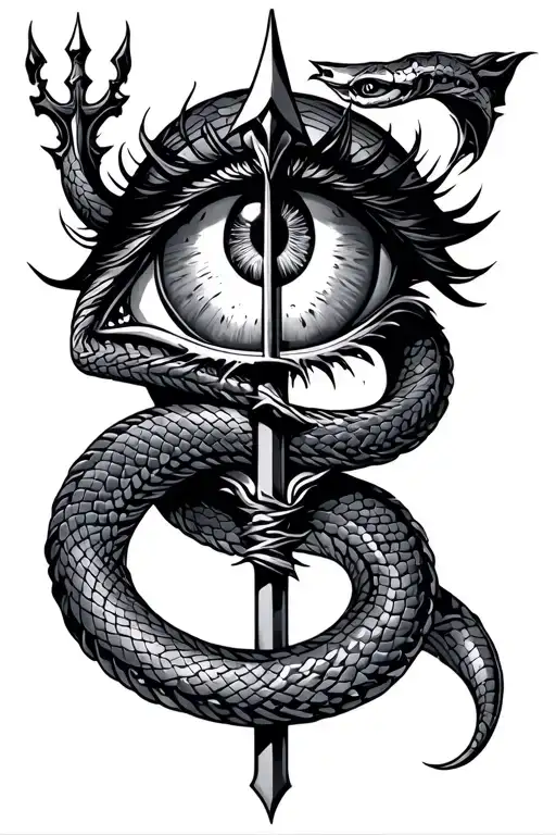 Impaled Eye With Serpent Wrapped Round The Spear