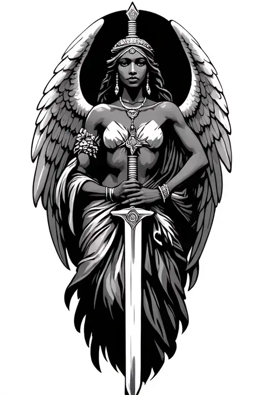African Angel Holding A Sword