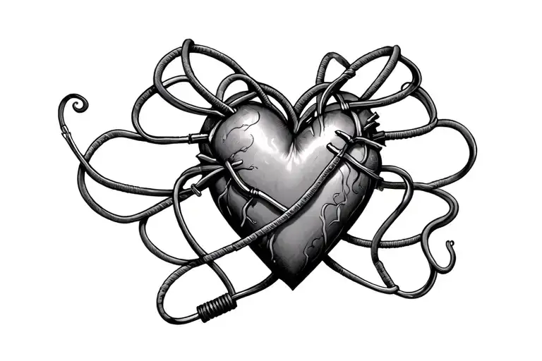 Heart Tattoo With Jumper Cables Intertwined